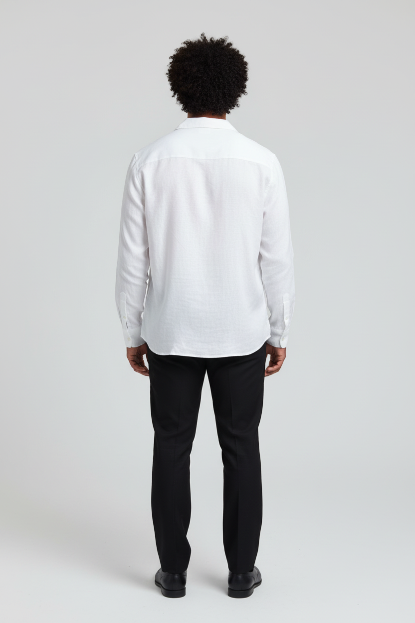 Full body back view white linen shirt