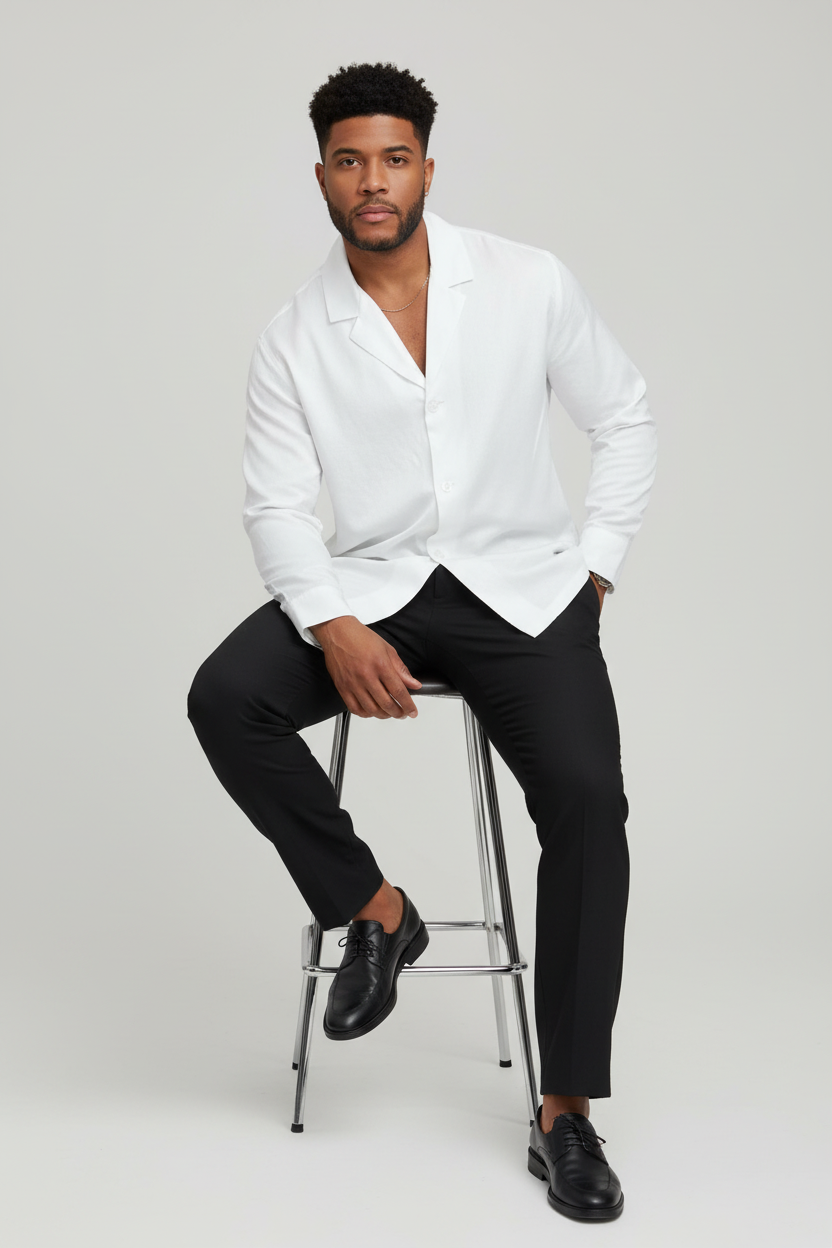 White linen shirt sitting on stool