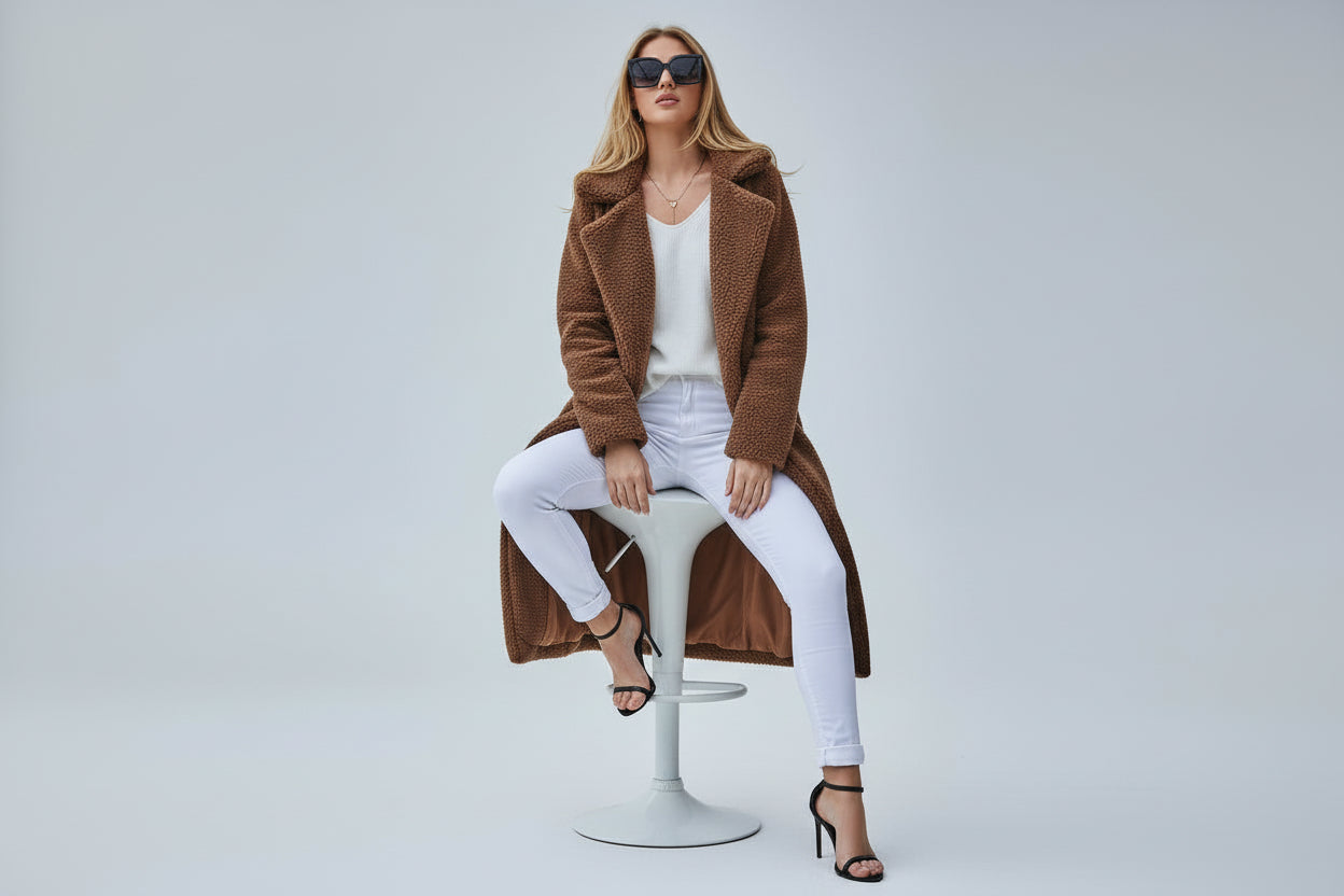 Solid Color Long Sleeve Lapel Collar Coat Regular Fit Thick Winter Outerwear