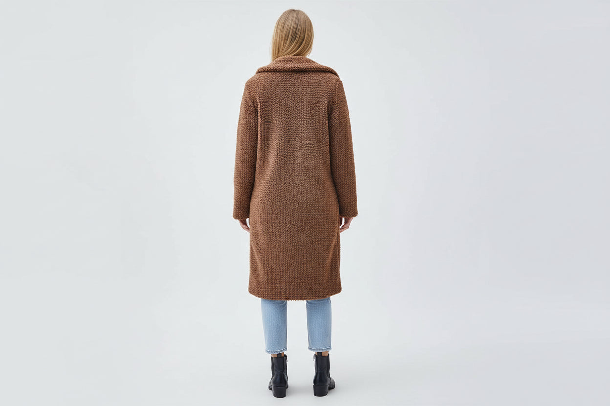 Solid Color Long Sleeve Lapel Collar Coat Regular Fit Thick Winter Outerwear