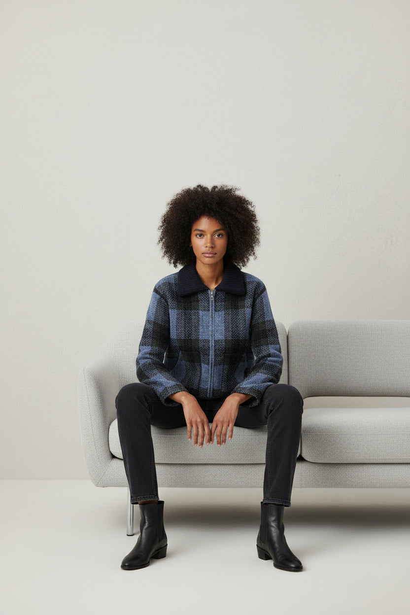 Women’s Casual Plaid Knitted Coat