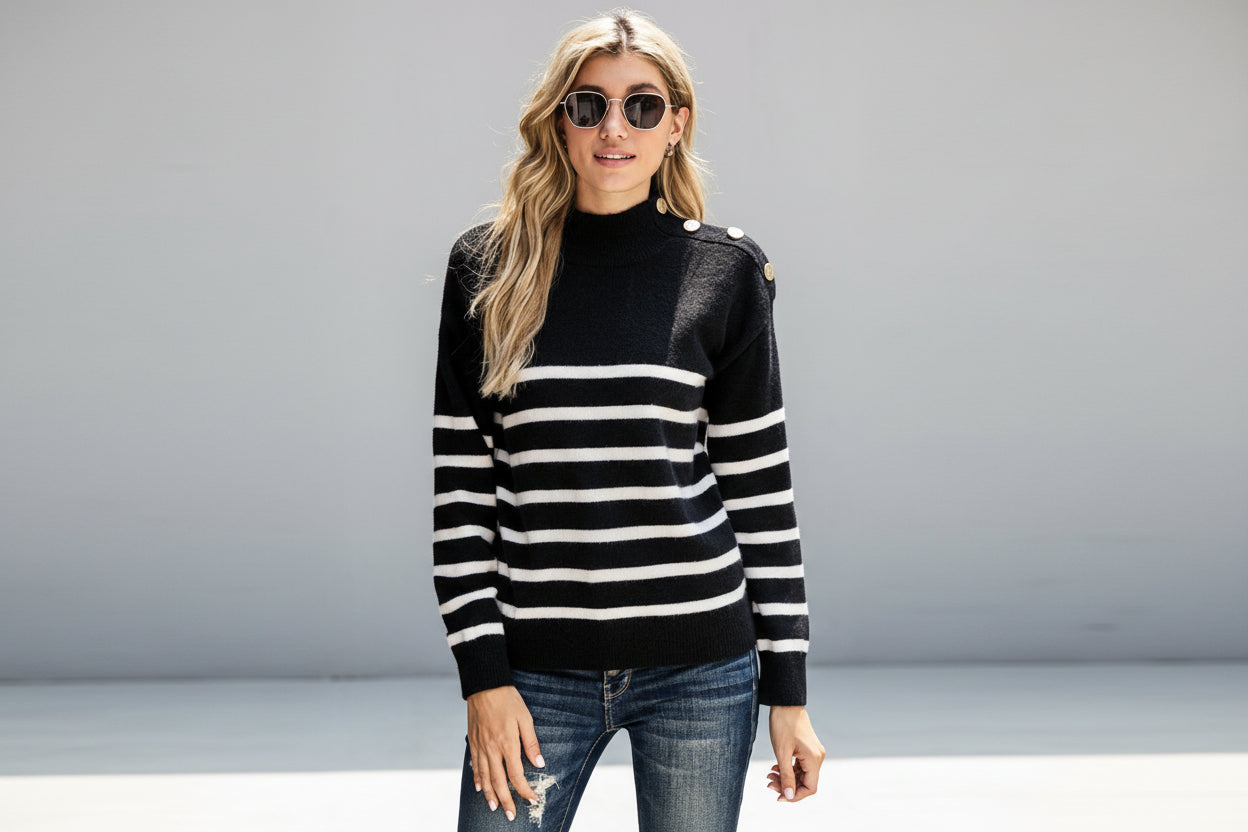 Women’s Casual Round Neck Striped Loose Sweater