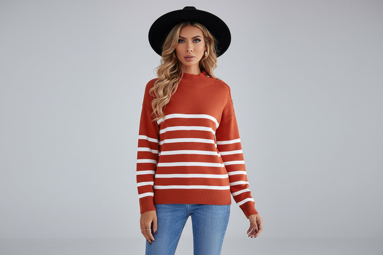 Women’s Casual Round Neck Striped Loose Sweater