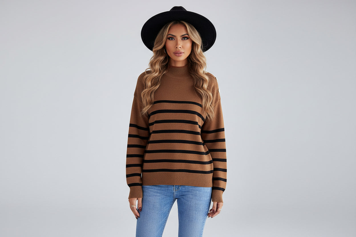 Women’s Casual Round Neck Striped Loose Sweater