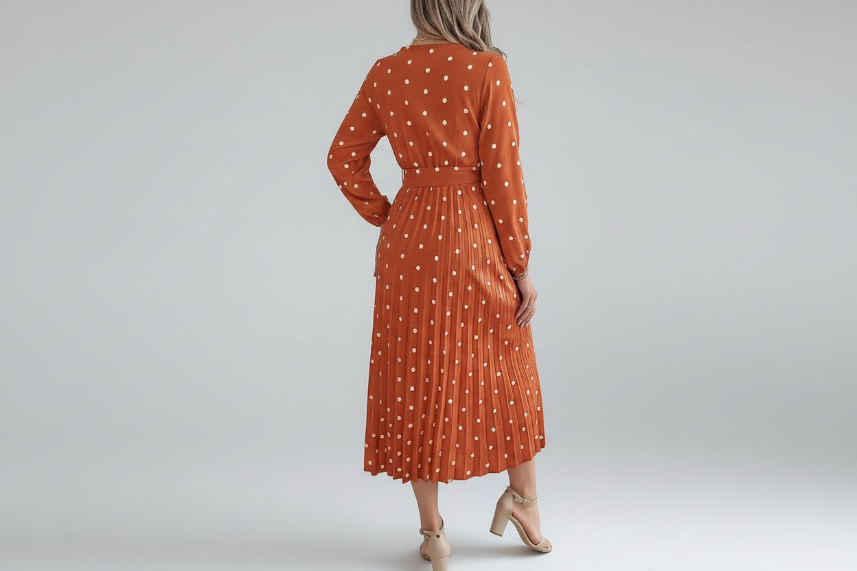 Women’s Color-Blocked V-Neck Polka Dot Maxi Dress