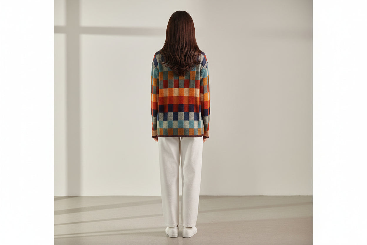 Women’s Colorful Plaid Turtleneck Knit Sweater