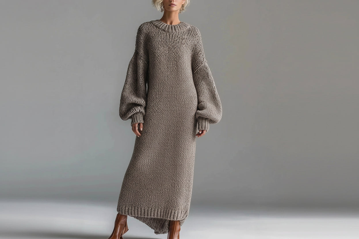 Women's Crew-Neck Loose-Fit Knit Sweater Dress