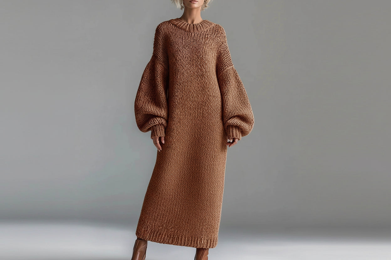 Women's Crew-Neck Loose-Fit Knit Sweater Dress