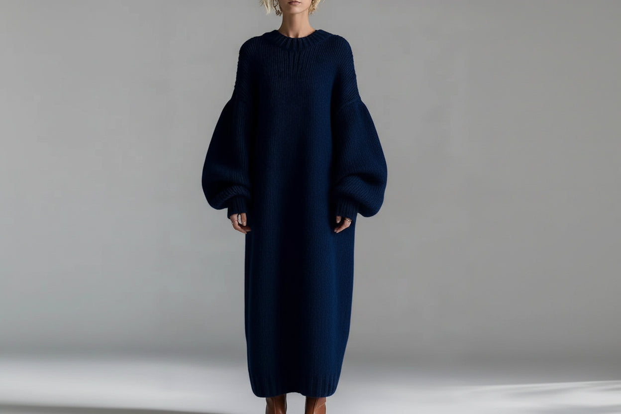 Women's Crew-Neck Loose-Fit Knit Sweater Dress