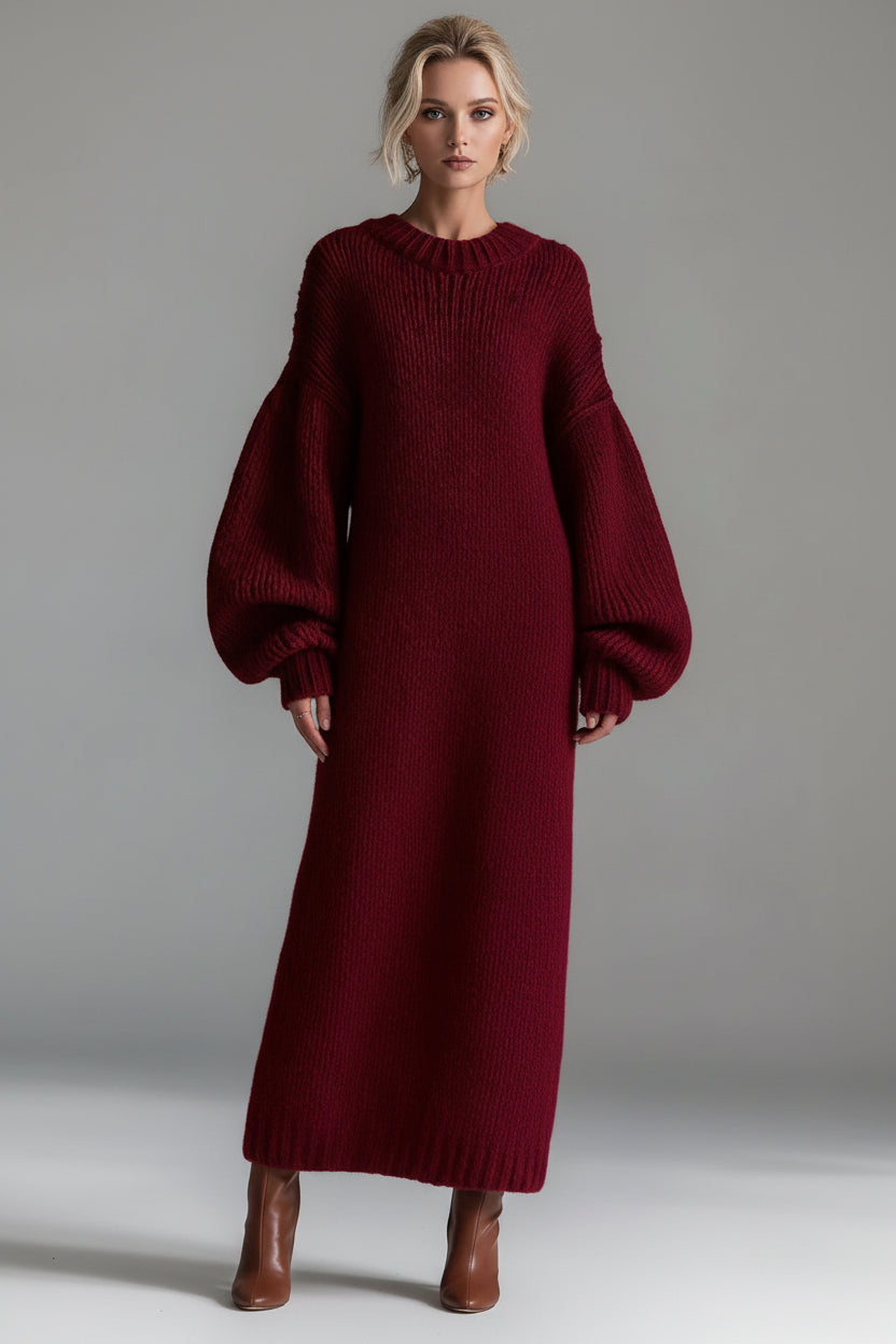 Women's Crew-Neck Loose-Fit Knit Sweater Dress