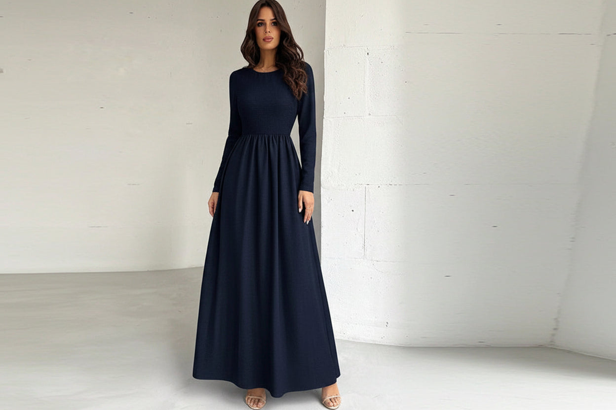 Women’s Elegant Long Sleeve A-Line Maxi Dress