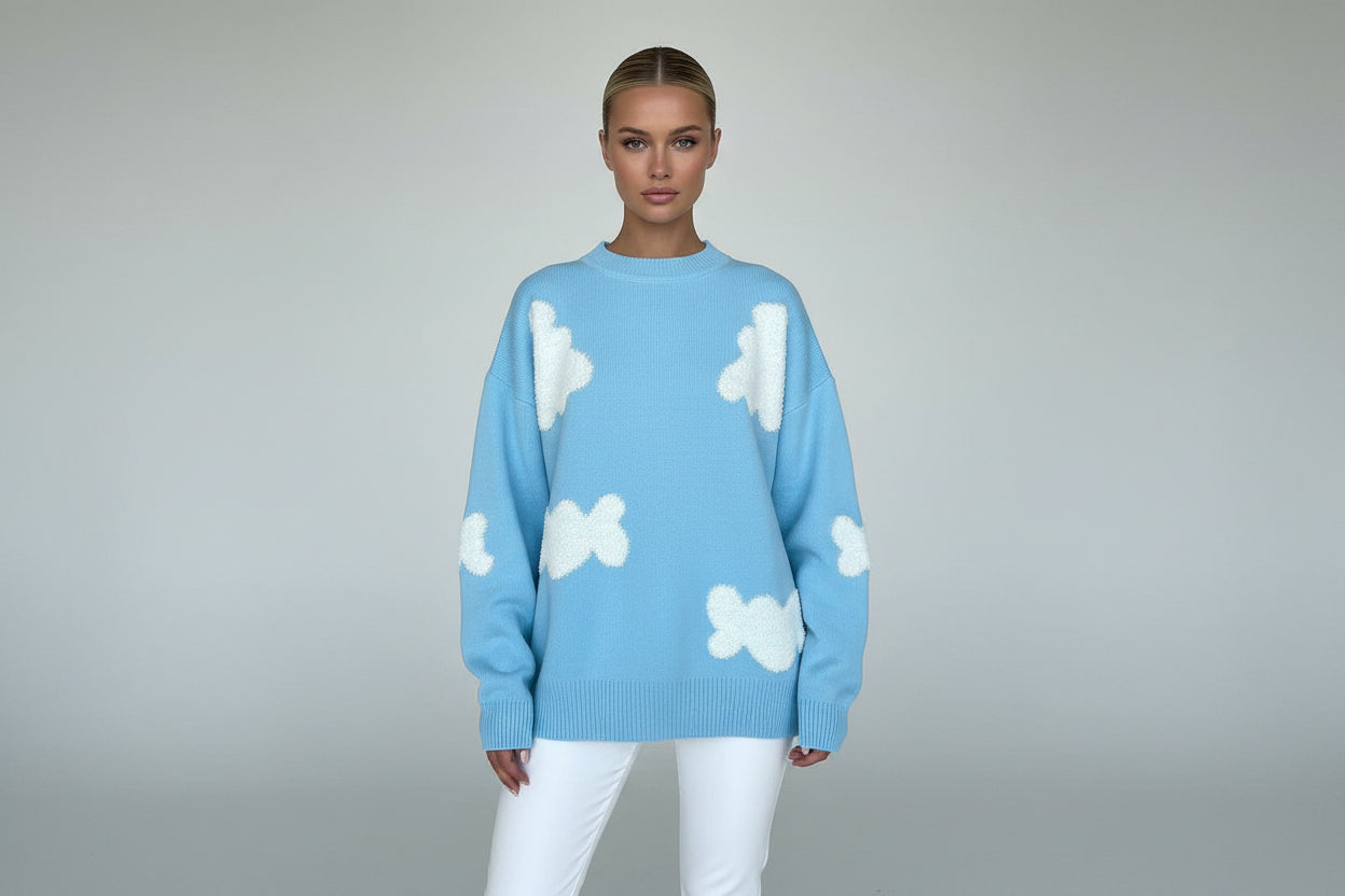 Women’s Embroidered Heart Knit Sweater Loose Fit