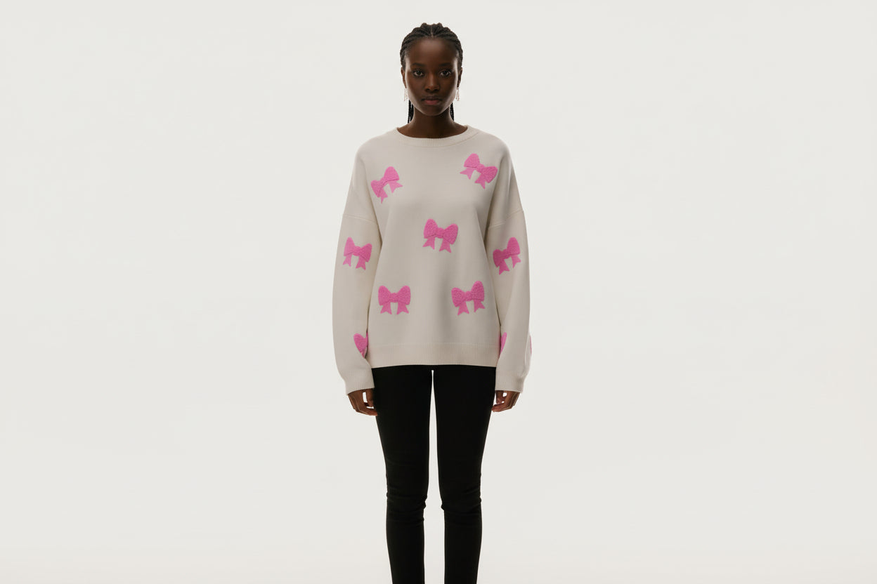 Women’s Embroidered Heart Knit Sweater Loose Fit