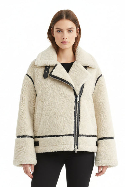 Women’s Faux Lamb-Fur Effect Patchwork Jacket