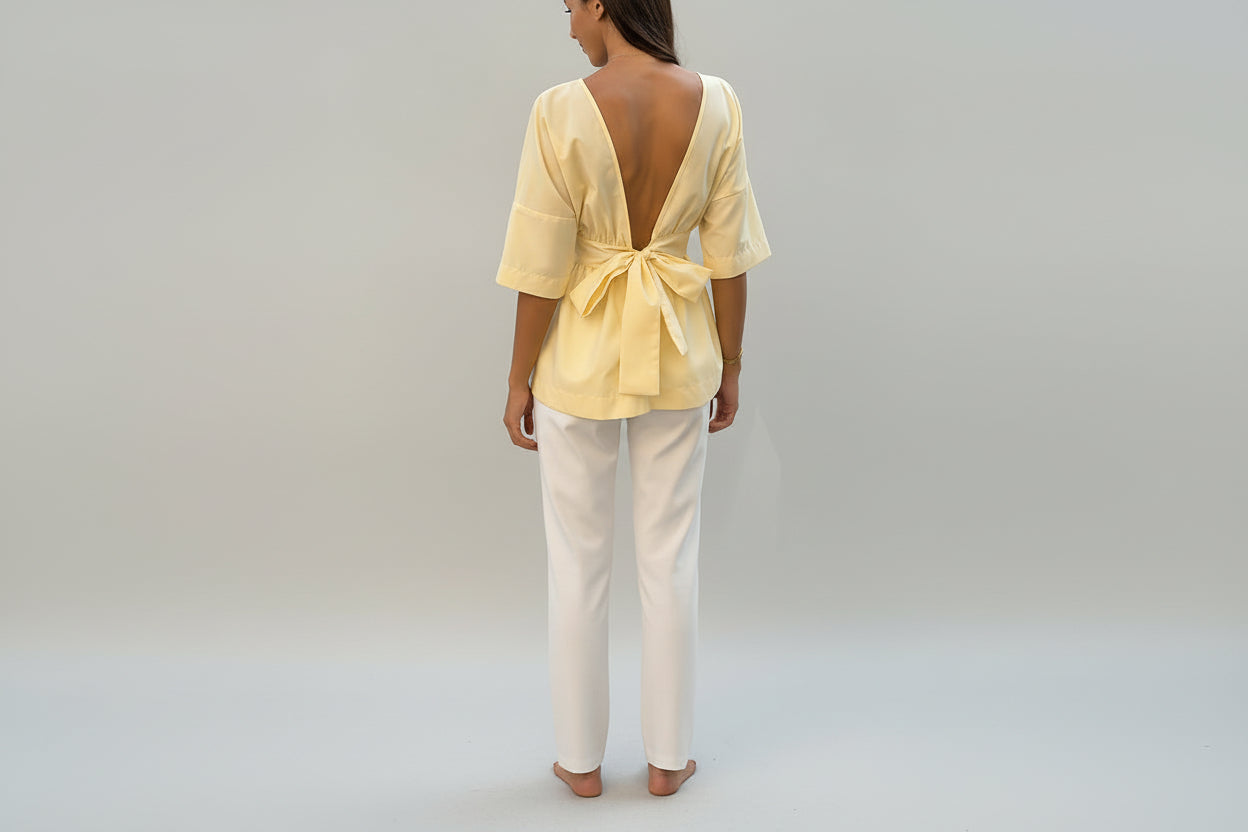 Women’s French Style Backless Lace-Up Loose Fit Shirt Top