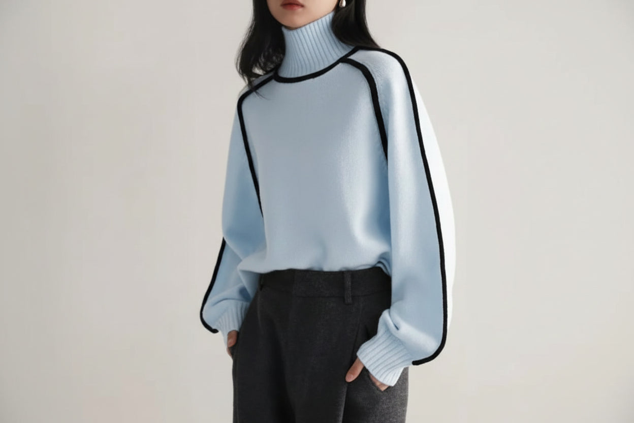 Women’s Half Turtleneck Knitted Sweater Loose Fit Long Sleeve Pullover Top