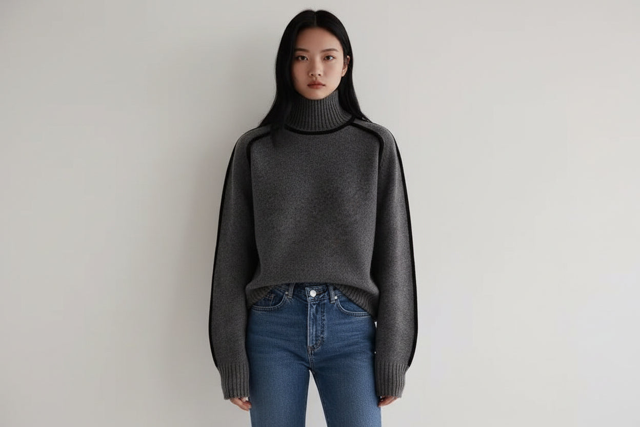 Women’s Half Turtleneck Knitted Sweater Loose Fit Long Sleeve Pullover Top