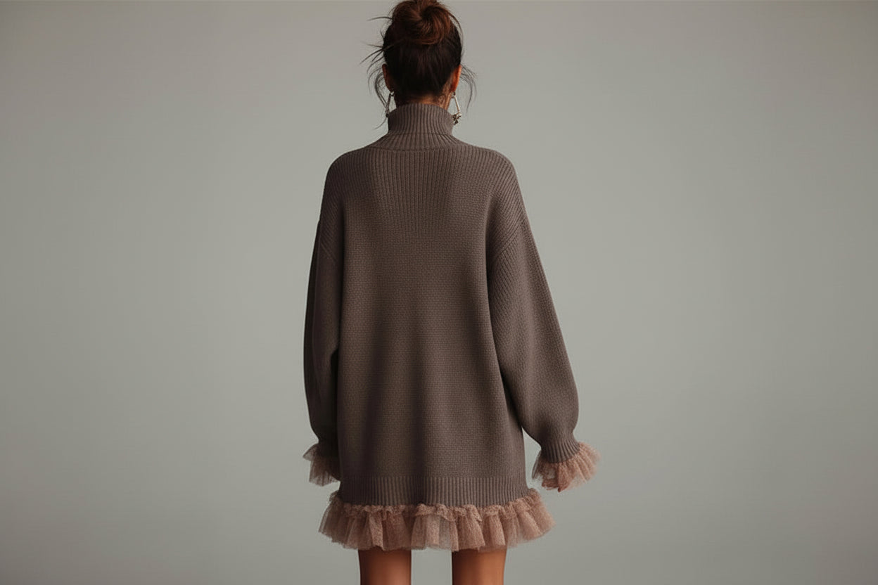 Women’s High-Neck Ruffled Knit Sweater