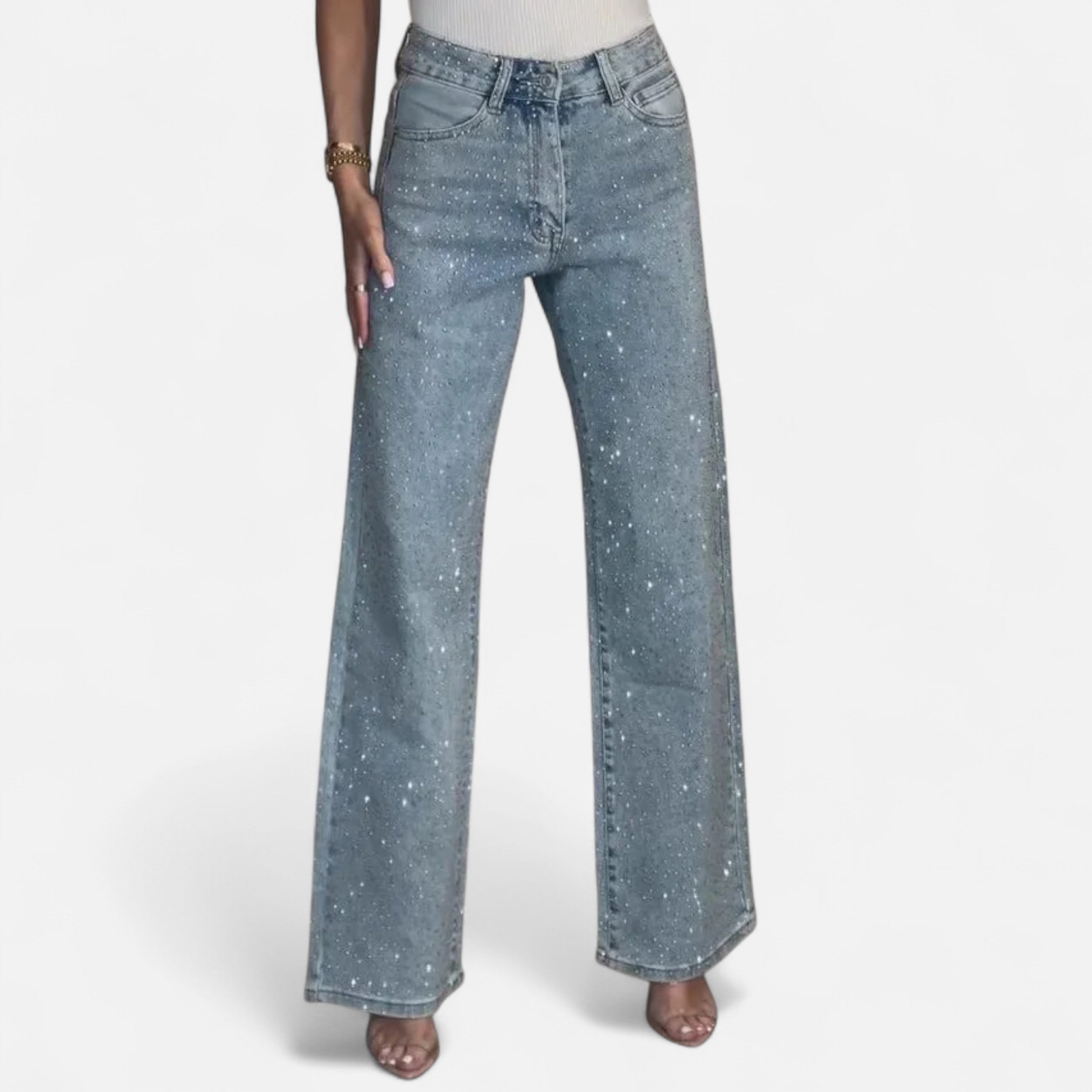 Women’s High-Waist Straight Denim Jeans with Vintage Wash