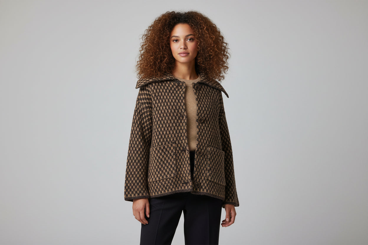 Women’s Loose-Fit Plaid Knitted Cardigan Coat