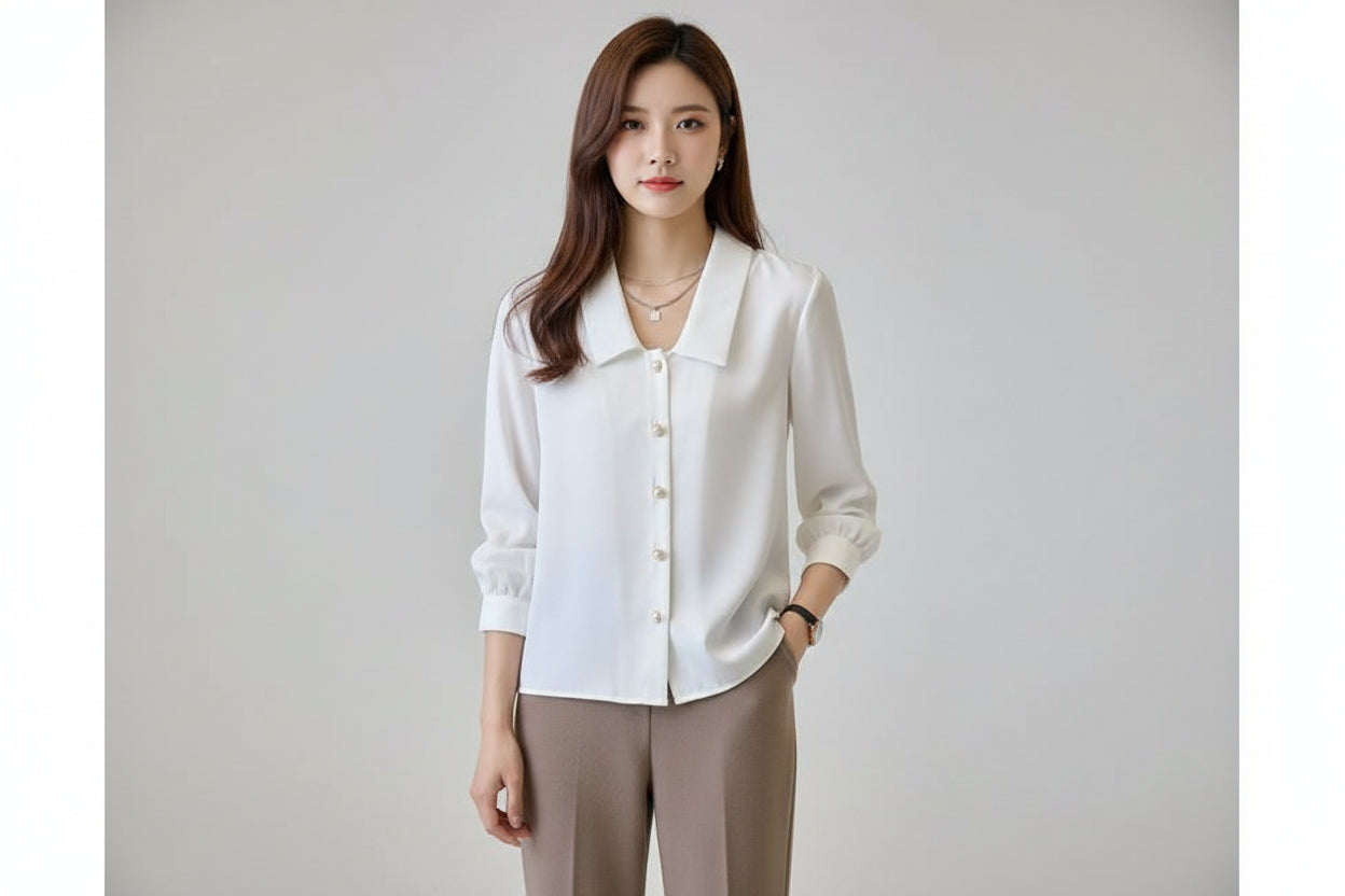 Women’s Korean Style Satin Long Sleeve Shirt