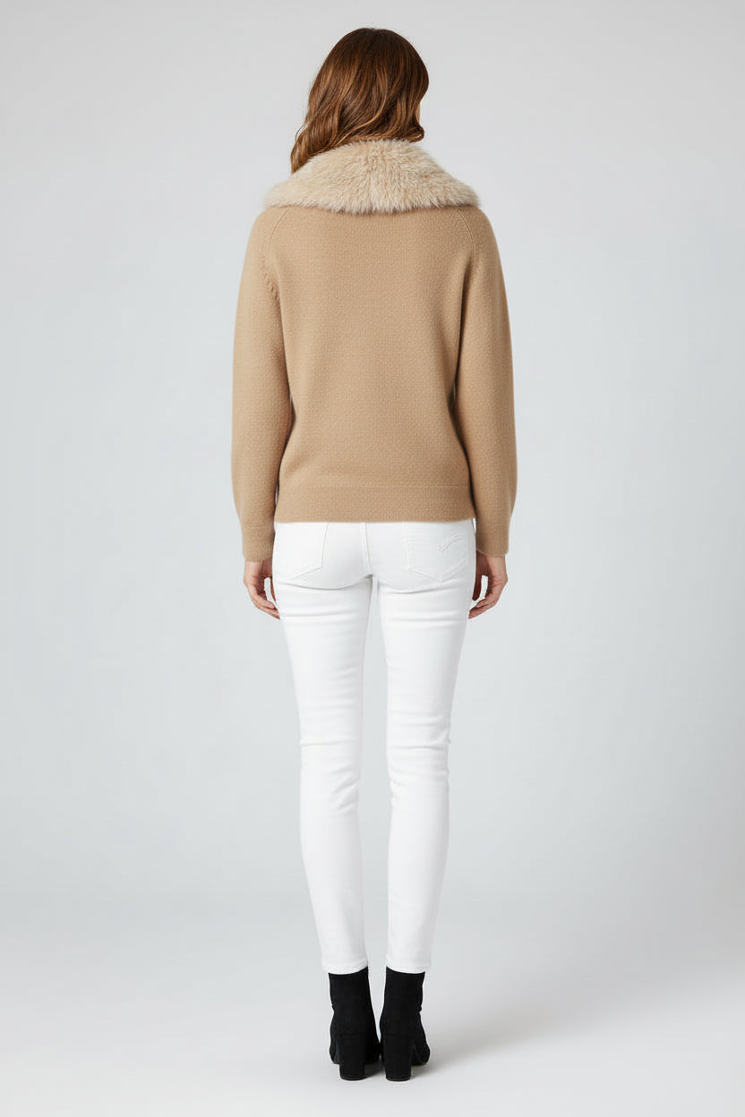 Women’s Lazy Style Knit Cardigan Jacket with Faux Fur Collar