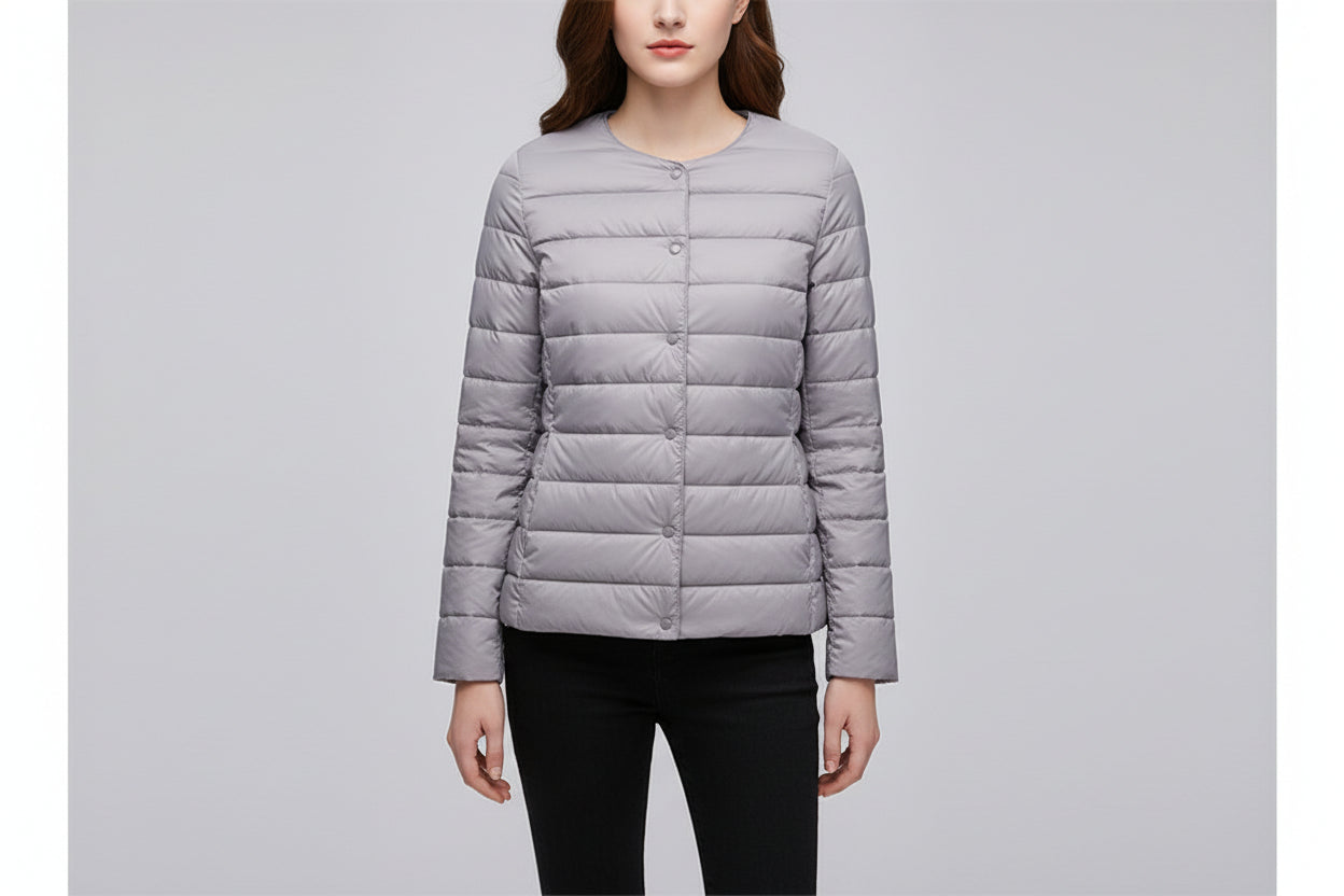 Women’s Lightweight Collarless Round Neck Slim Fit Down Jacket