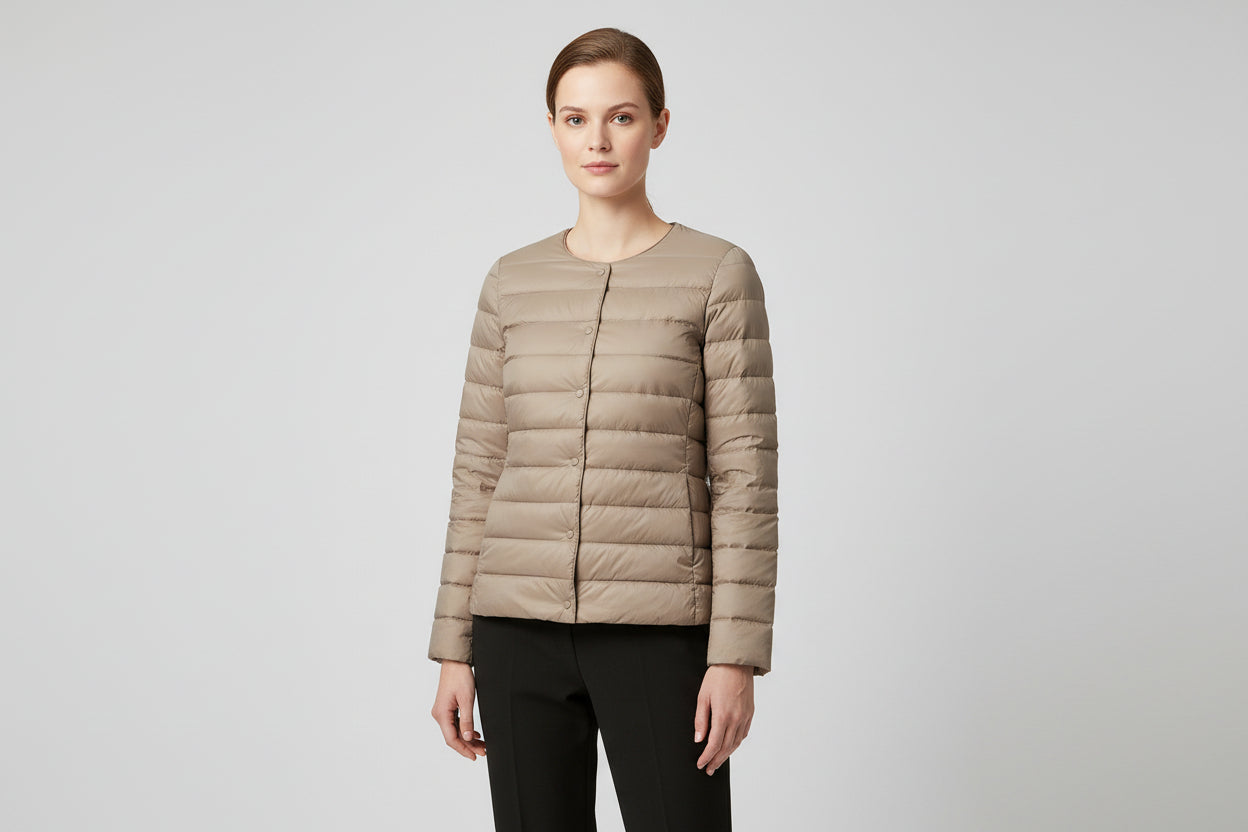 Women’s Lightweight Collarless Round Neck Slim Fit Down Jacket