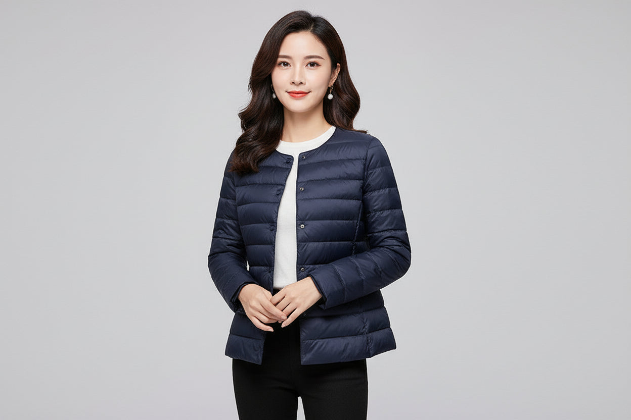 Women’s Lightweight Collarless Round Neck Slim Fit Down Jacket