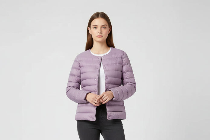 Women’s Lightweight Collarless Round Neck Slim Fit Down Jacket