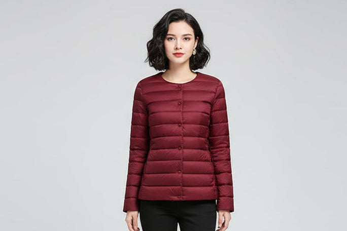 Women’s Lightweight Collarless Round Neck Slim Fit Down Jacket