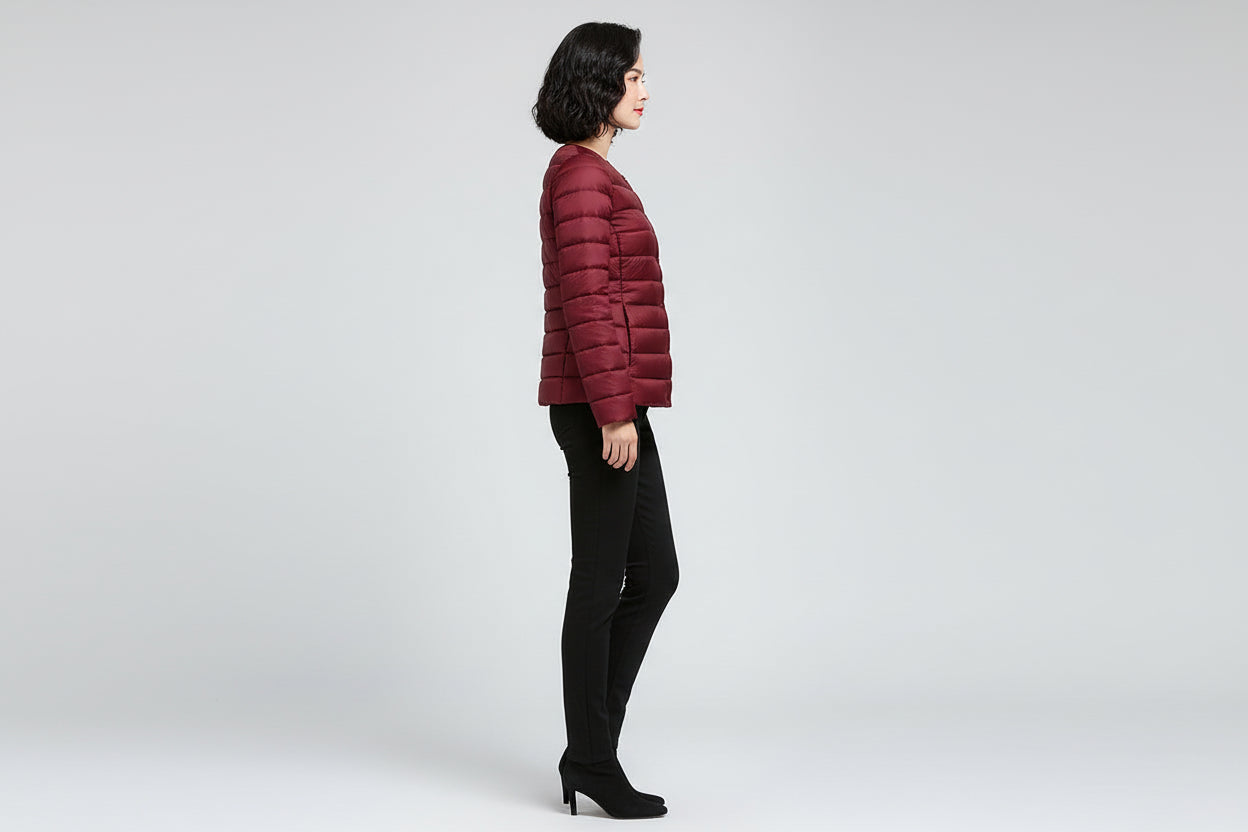 Women’s Lightweight Collarless Round Neck Slim Fit Down Jacket