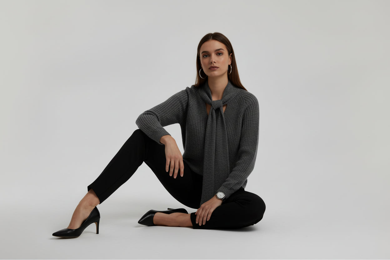 Women’s Long-Sleeve Bowknot Hollow Sweater