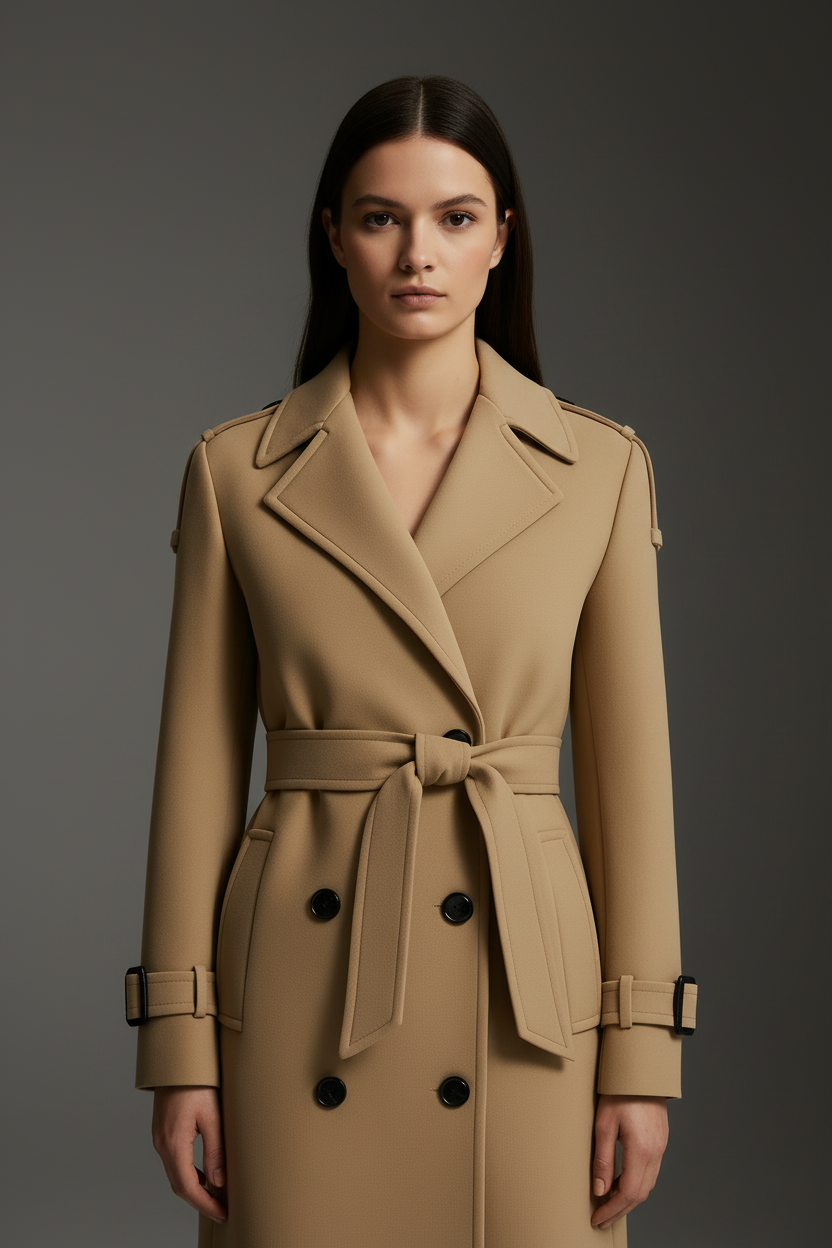 Women’s Long  Double-Breasted Belted Trench Coat