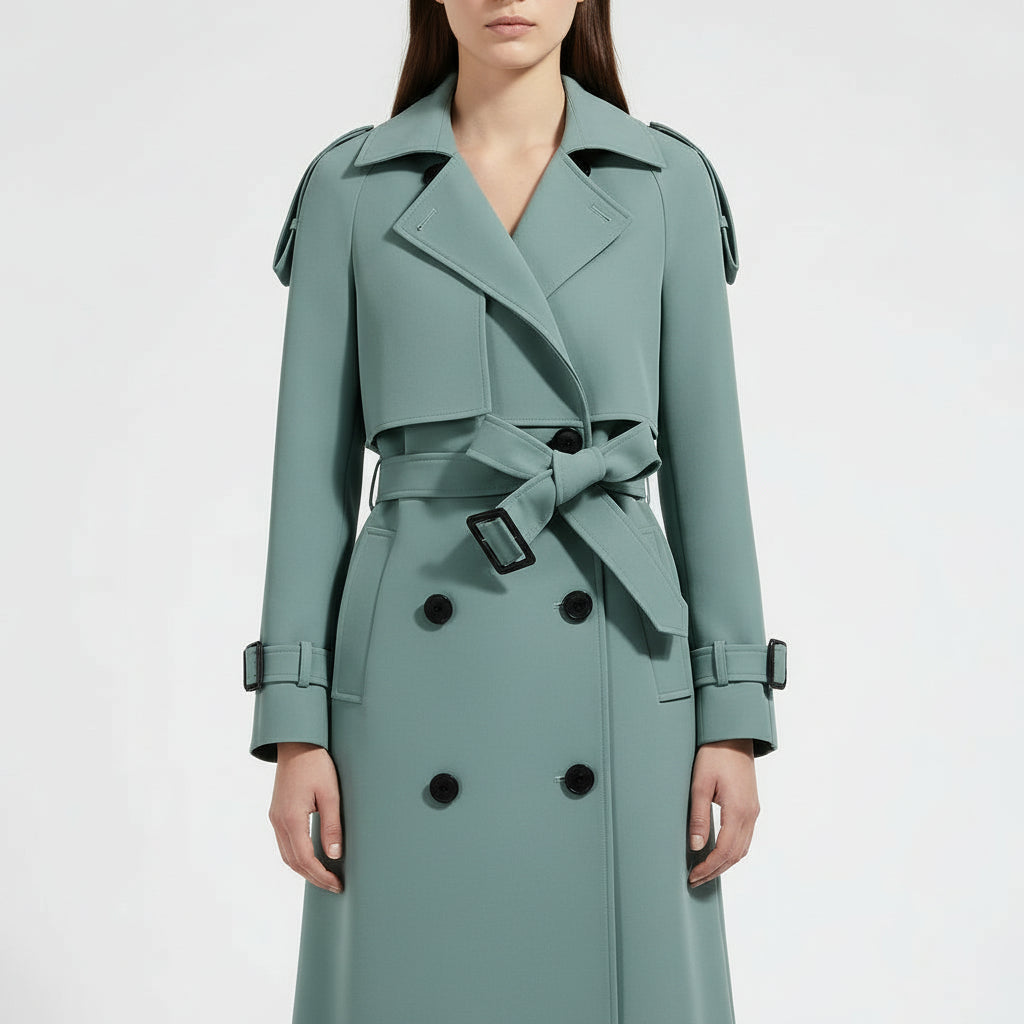 Women’s Long  Double-Breasted Belted Trench Coat