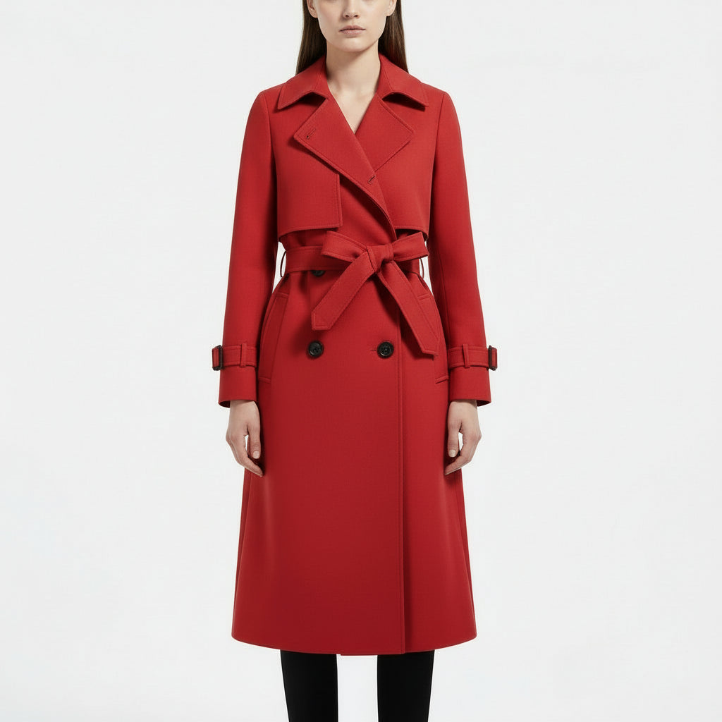 Women’s Long  Double-Breasted Belted Trench Coat