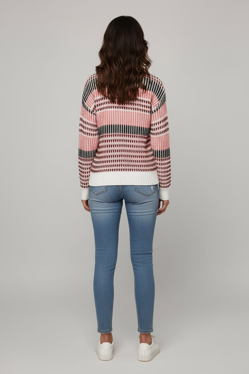 Women’s Long Sleeve Crew Neck Striped Knit Sweater