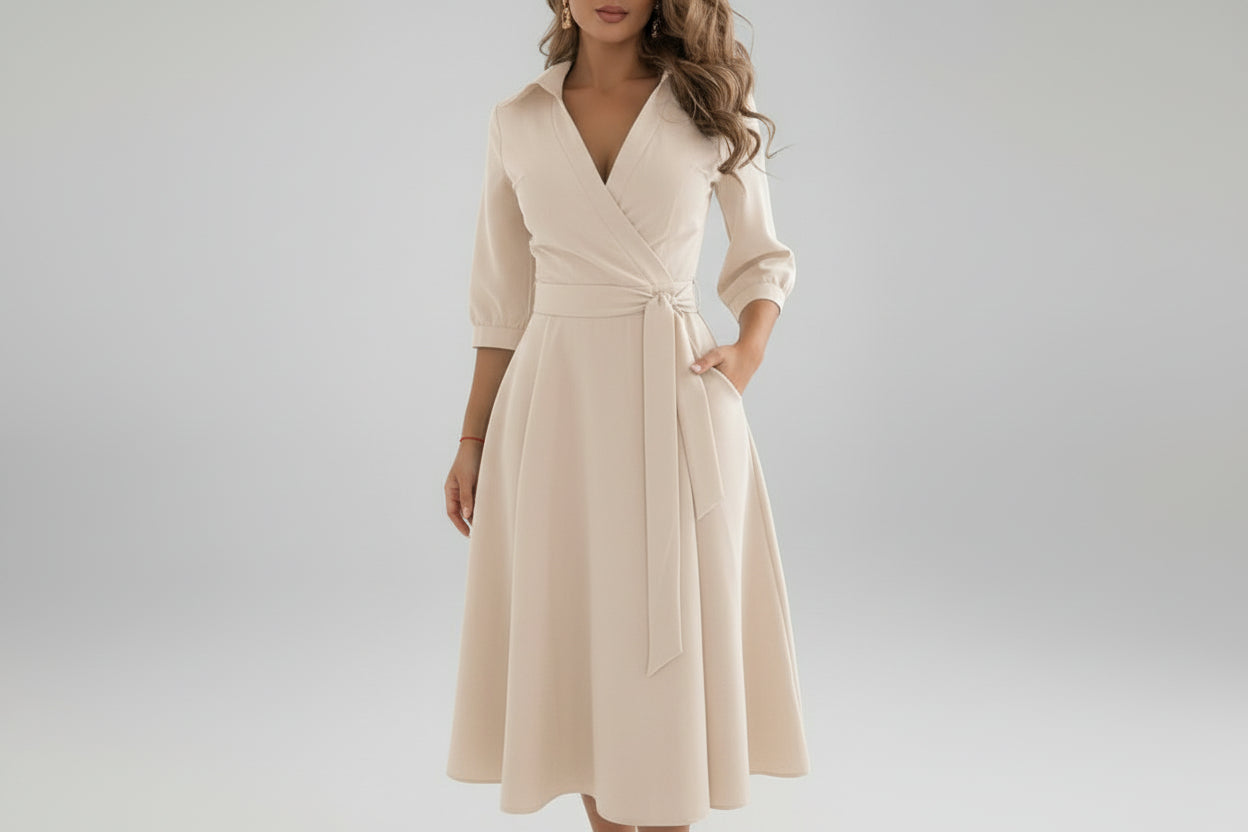 Women’s Long Sleeve Deep V-Neck Irregular Print Dress