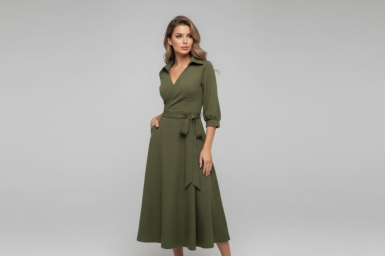 Women’s Long Sleeve Deep V-Neck Irregular Print Dress