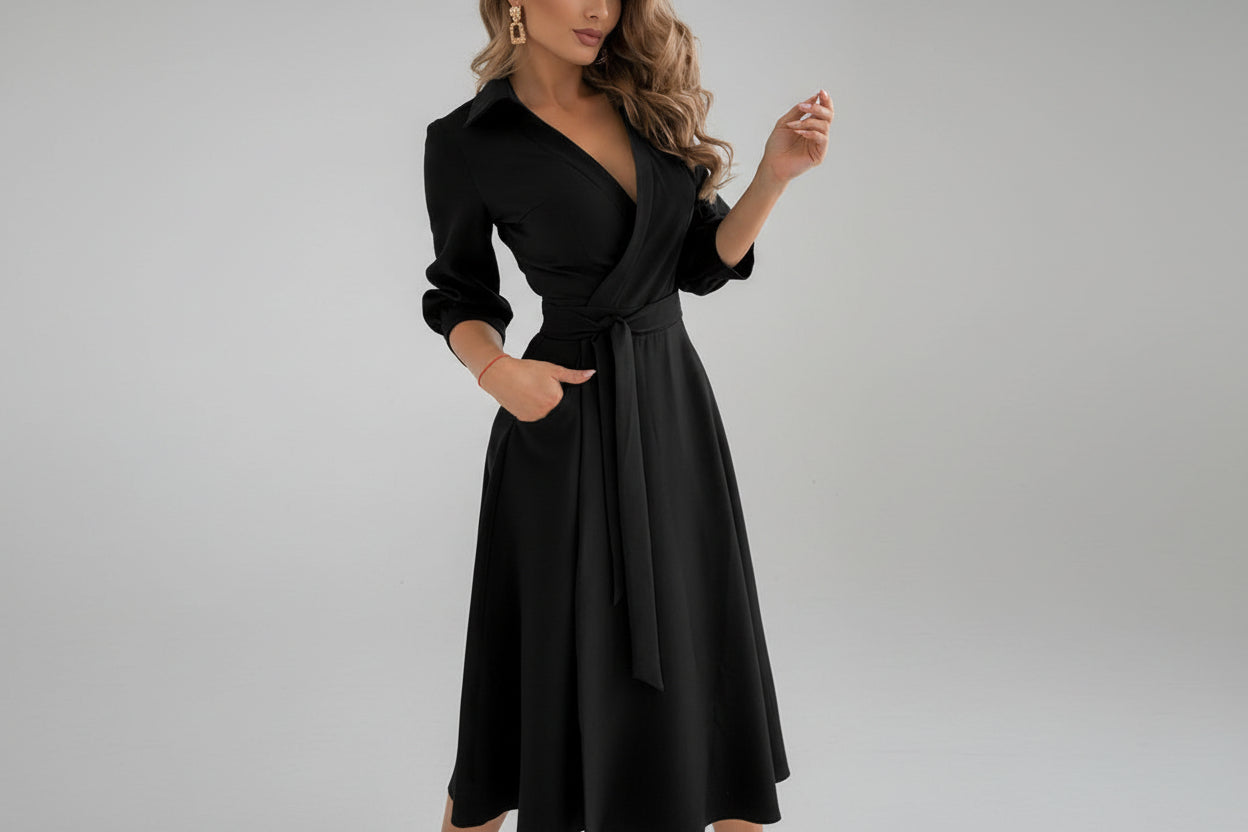 Women’s Long Sleeve Deep V-Neck Irregular Print Dress