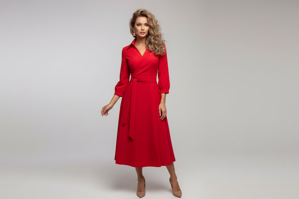 Women’s Long Sleeve Deep V-Neck Irregular Print Dress