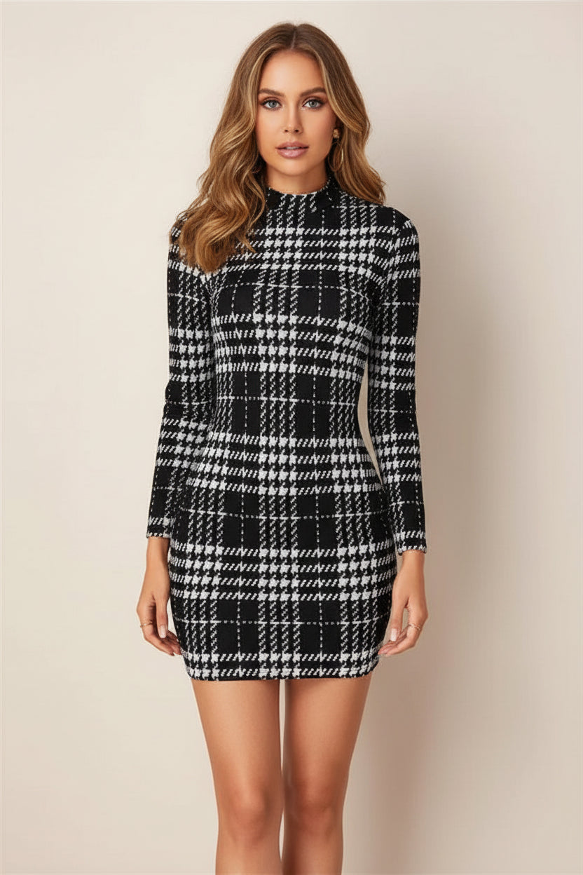 Women’s Long Sleeve Houndstooth Slim Dress