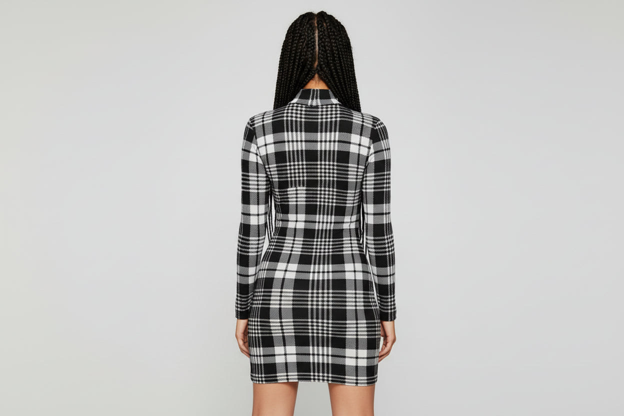 Women’s Long Sleeve Houndstooth Slim Dress