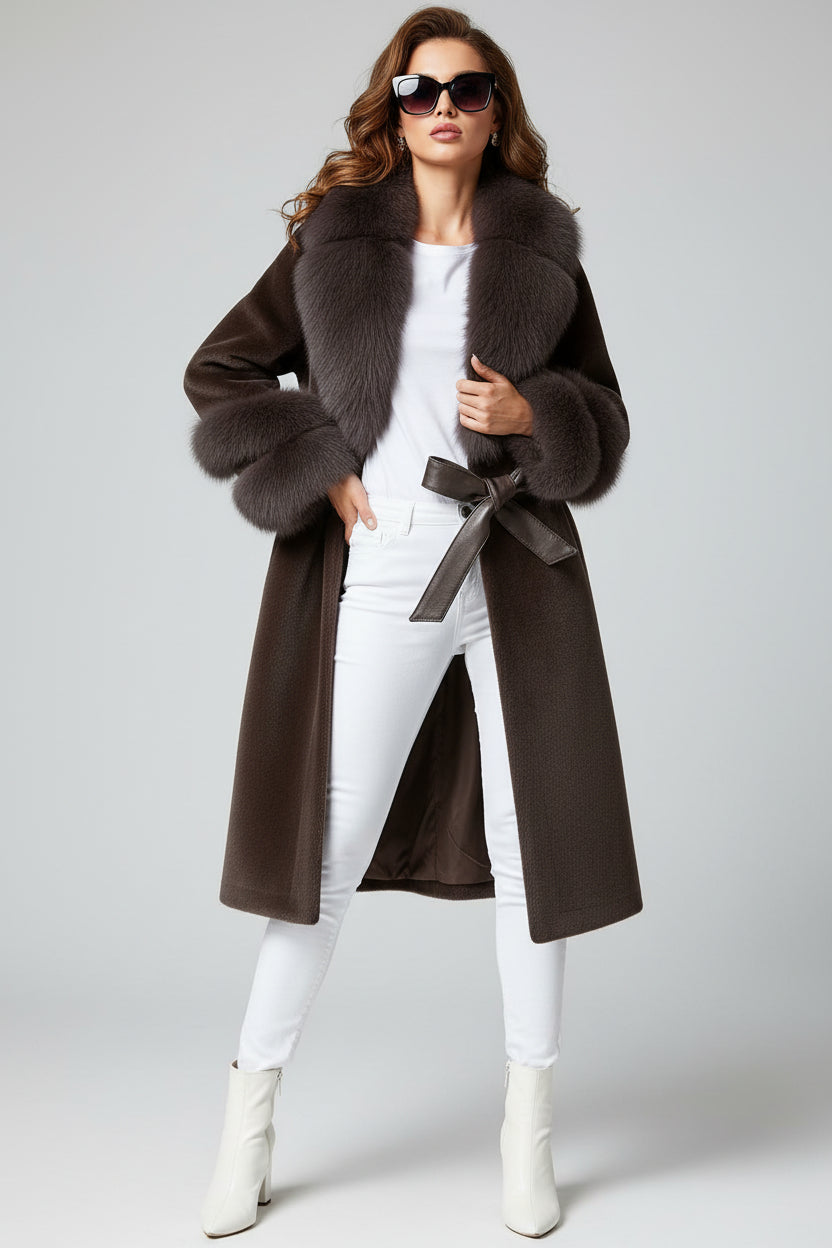 Women’s Long Sleeve Wool-Blend Thickened Faux Mink Coat