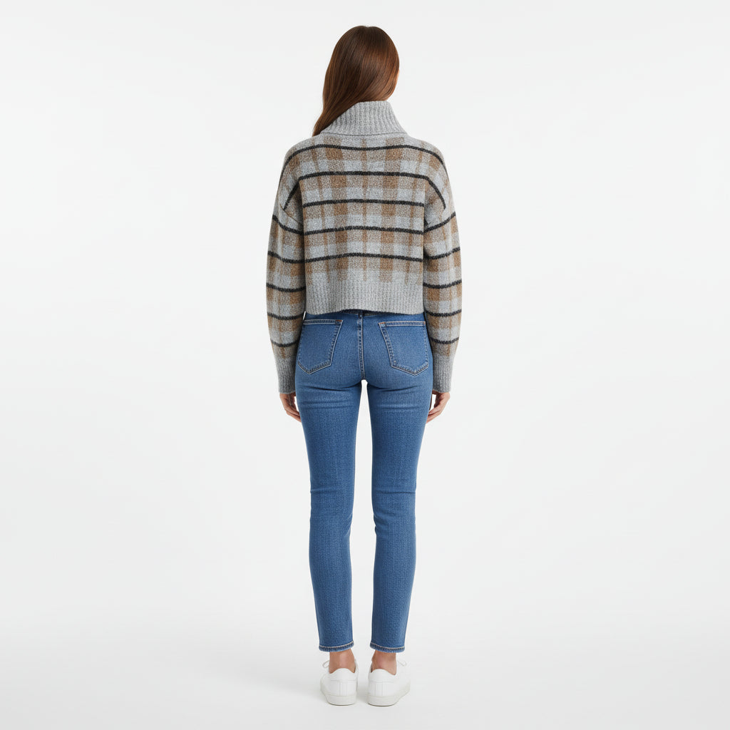 Women’s Loose-Fit Wool-Blend Check Turtleneck Sweater