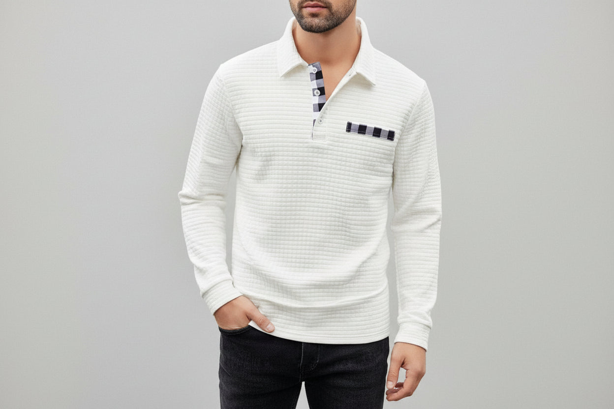 Men’s Long Sleeve Button Down Slim Fit Polo T Shirt