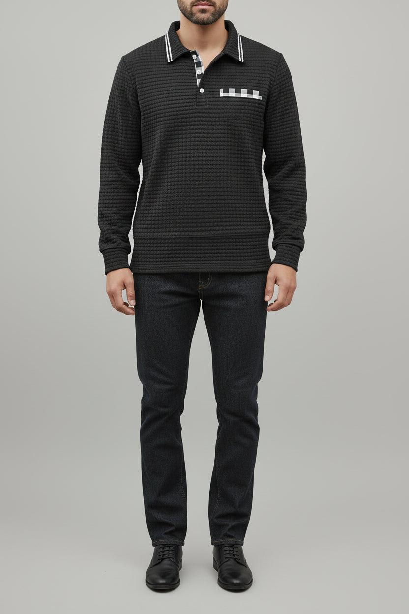 Men’s Long Sleeve Button Down Slim Fit Polo T Shirt