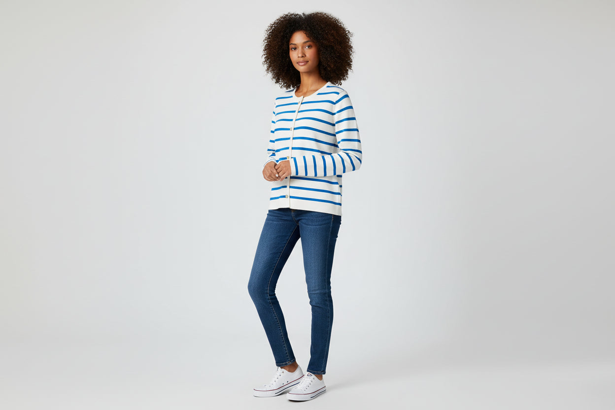 Women’s  Round Neck Striped Knitted Cardigan