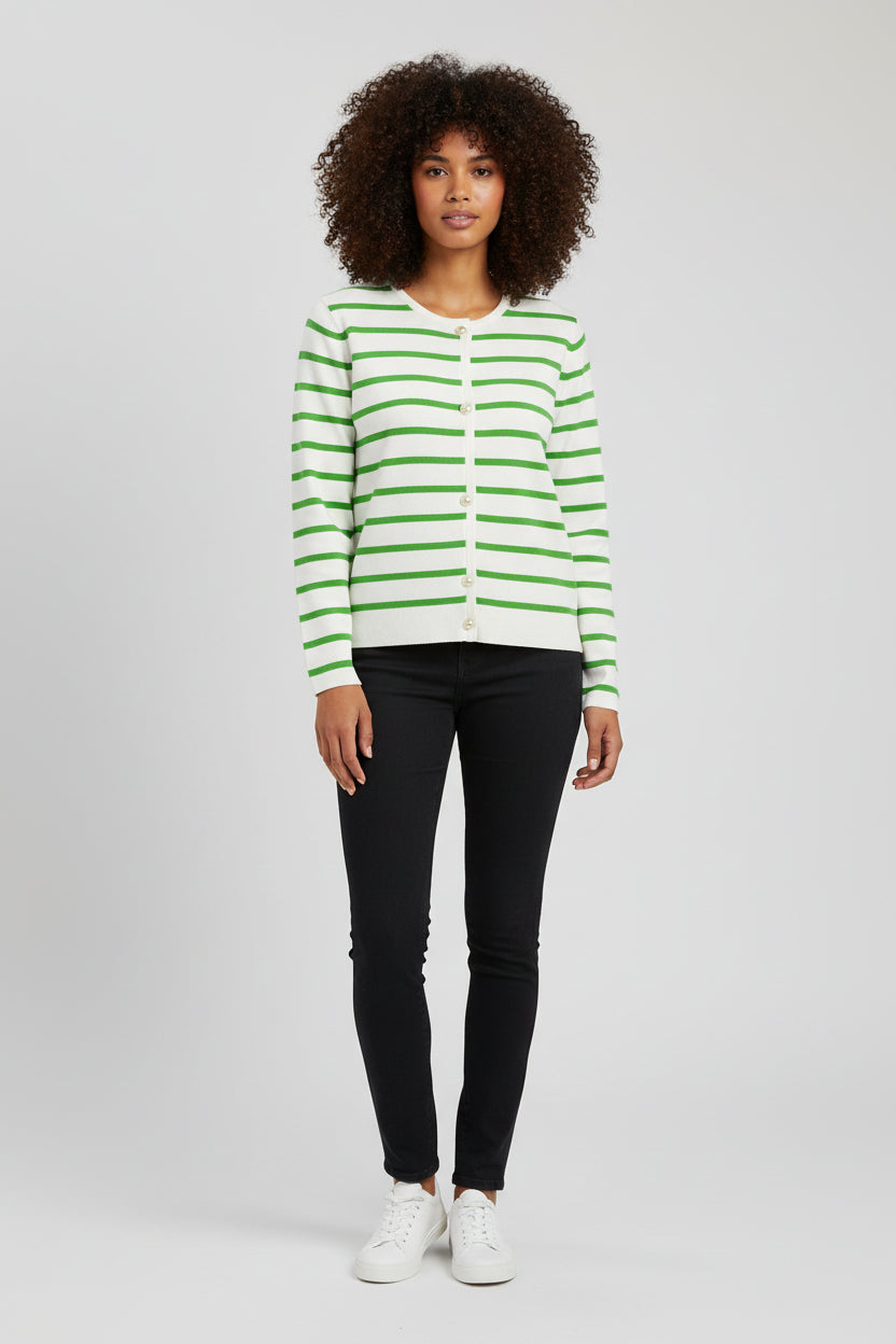 Women’s  Round Neck Striped Knitted Cardigan