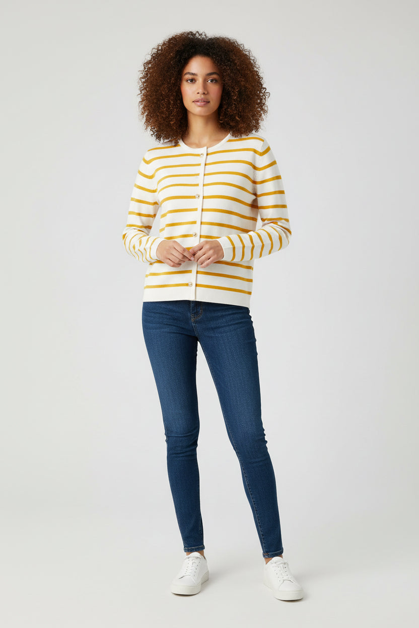Women’s  Round Neck Striped Knitted Cardigan